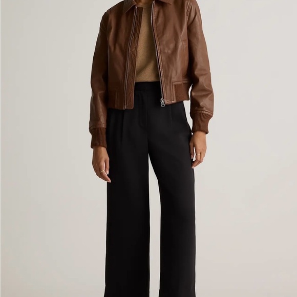Quince Brown Leather Bomber Jacket - Picture 3 of 8